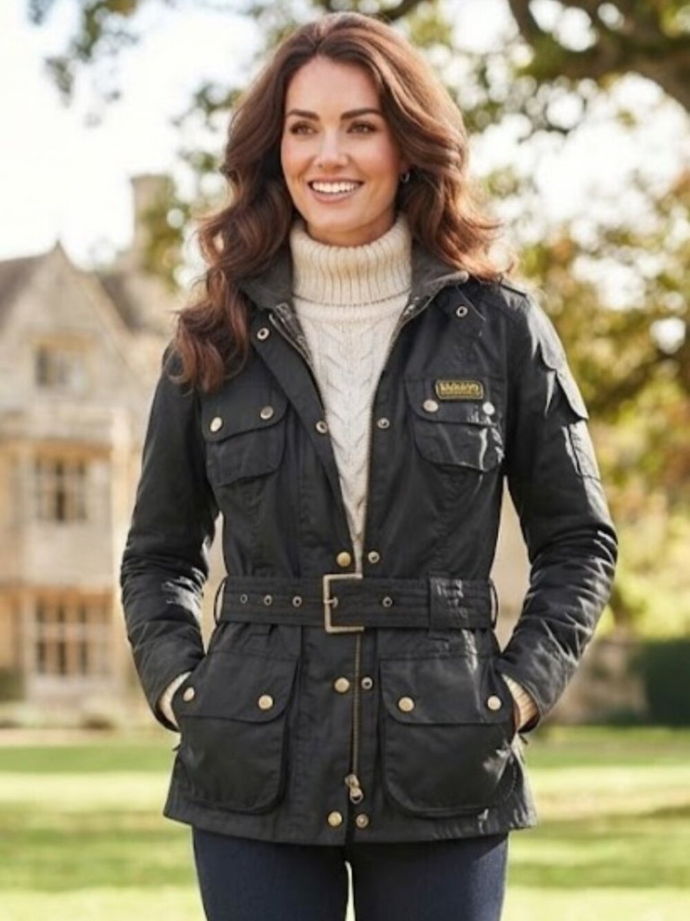 Barbour International Wax Jacket Belted Black Moto Biker Womens UK 8 - Picture 5 of 11